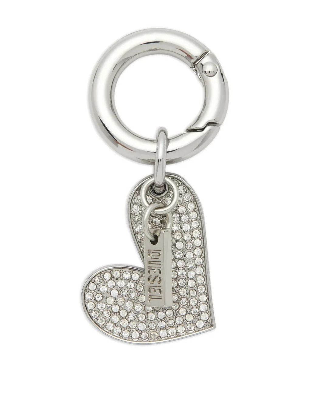 DIESEL White Heart Charm Keyring