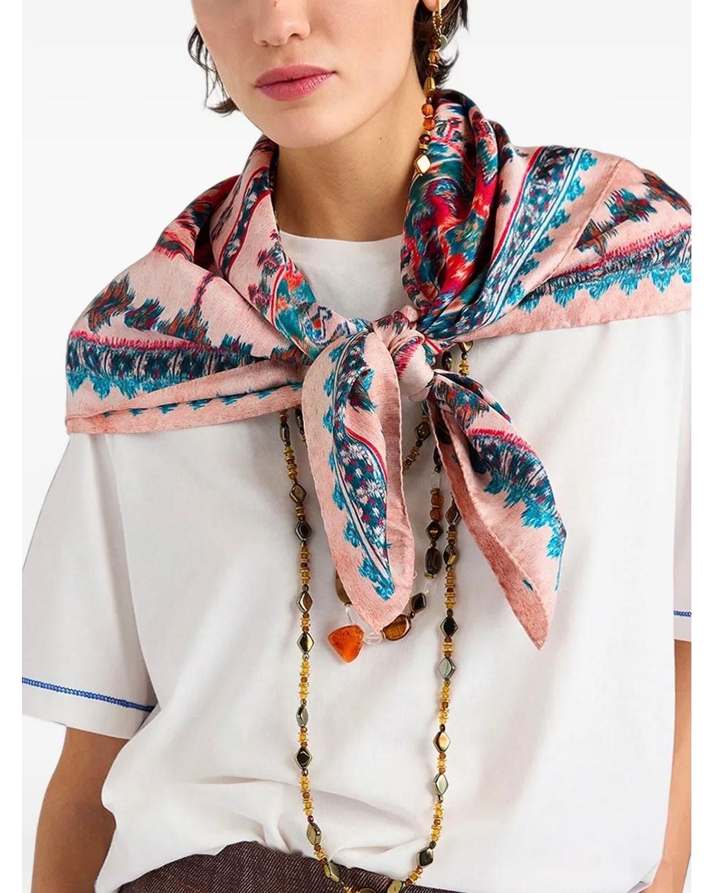 Momoní Red Nipponia Printed Silk Scarf