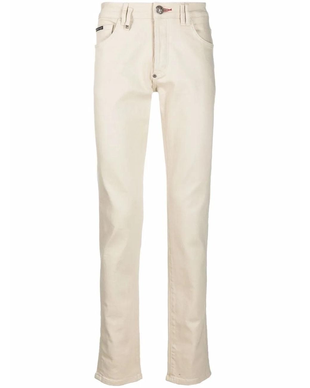 Philipp Plein Natural Logo-Plaque Slim-Fit Jeans for men