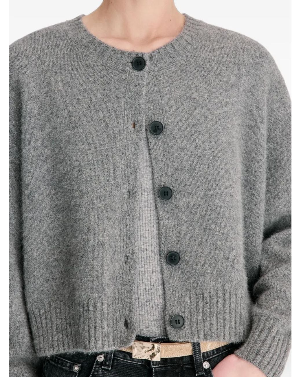 Loulou de Saison Gray Remus Ribbed-Knit Cropped Cardigan