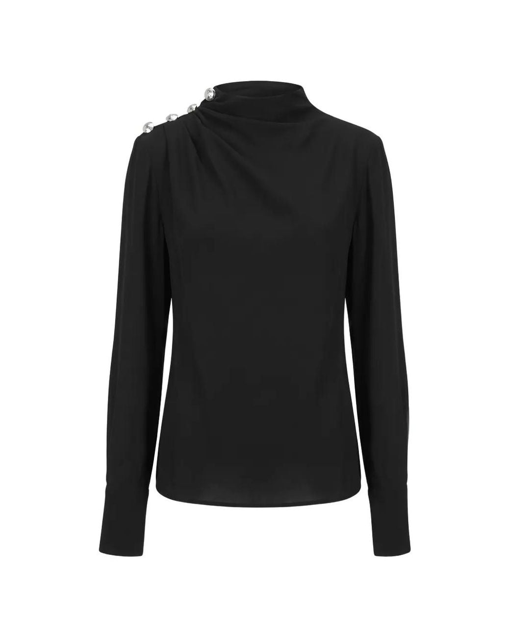Patrizia Pepe Black Button-Embellished Draped Blouse
