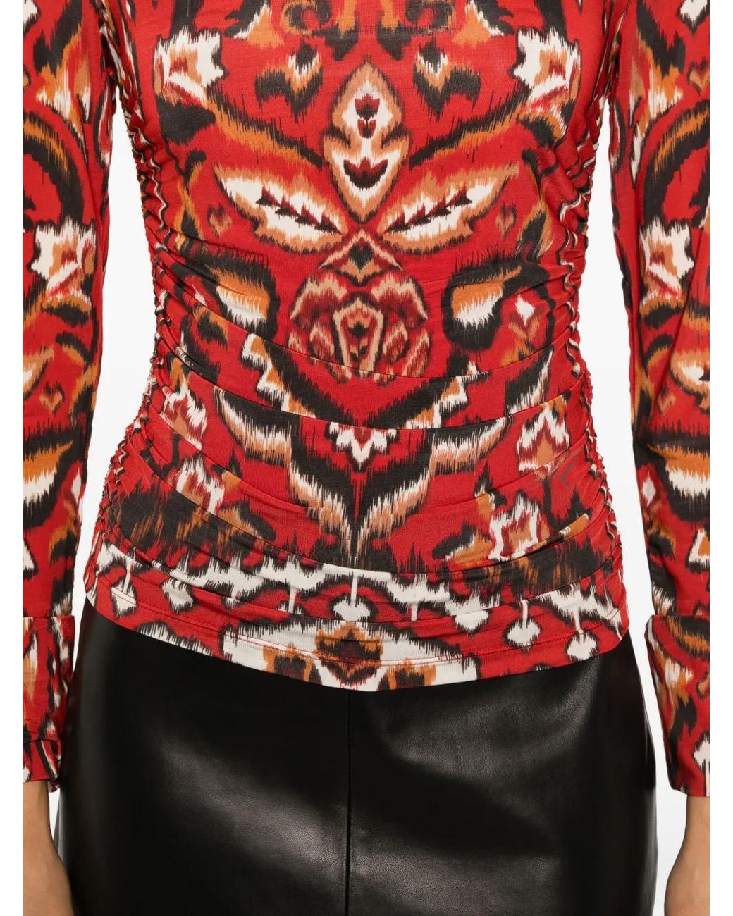 Farm Rio Red Geometric-Pattern Long-Sleeves T-Shirt