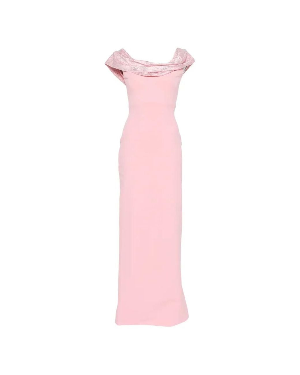 Solace London Pink Cardinale Crystal-Embellished Cowl-Neck Maxi Dress