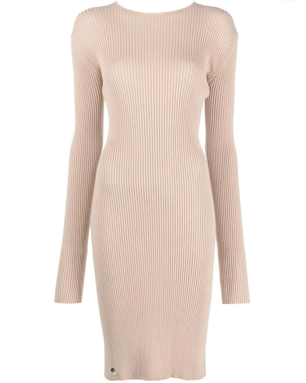 Philipp Plein Natural Lace-Up Detailed Midi Dress