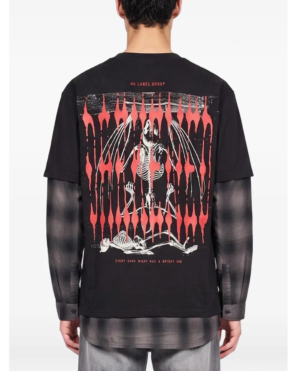 44 Label Group Black T-Shirt Imprimé Underworld À Manches Superposées