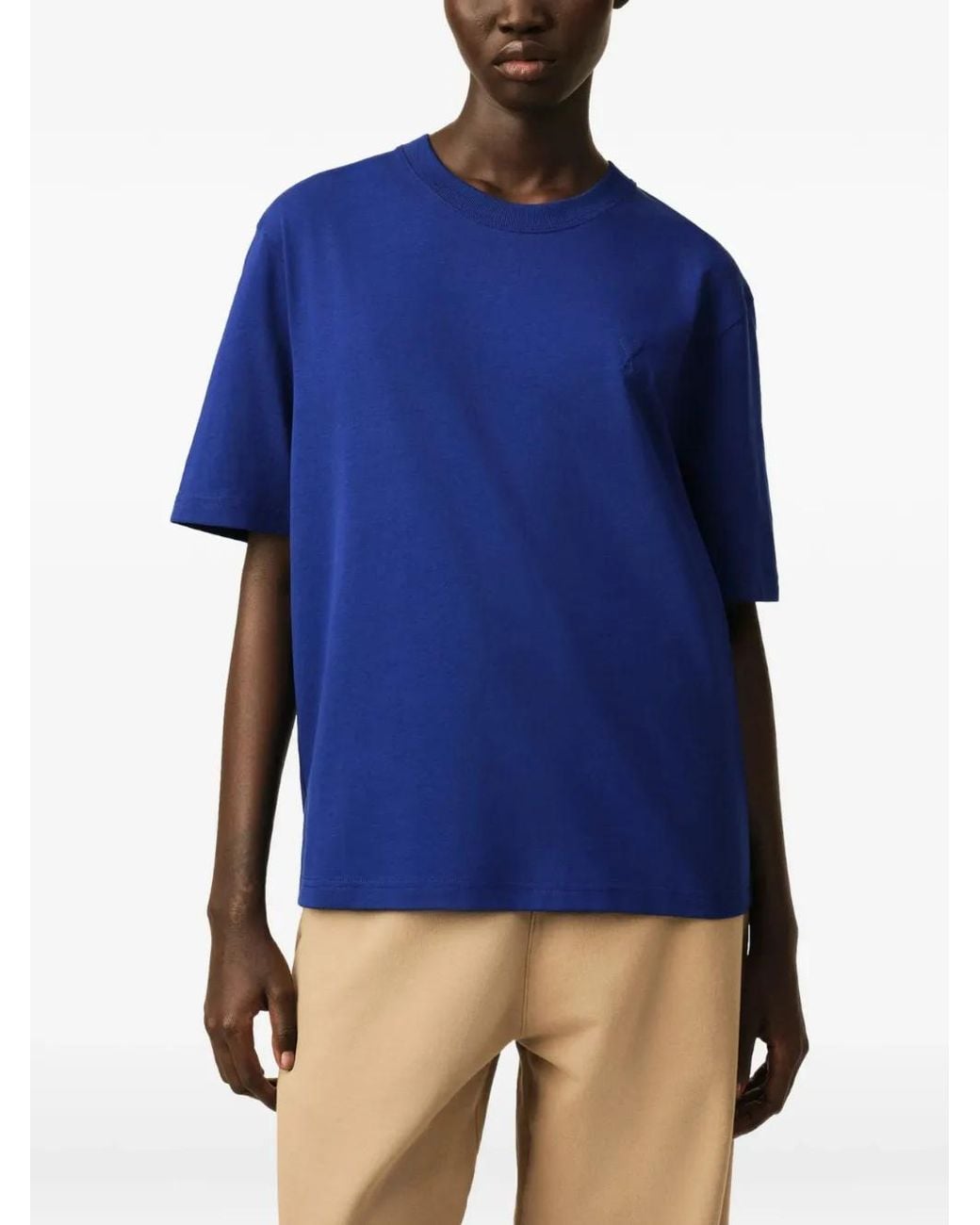 AMI Blue Cotton T-Shirt With Embossed Ami De Coeur