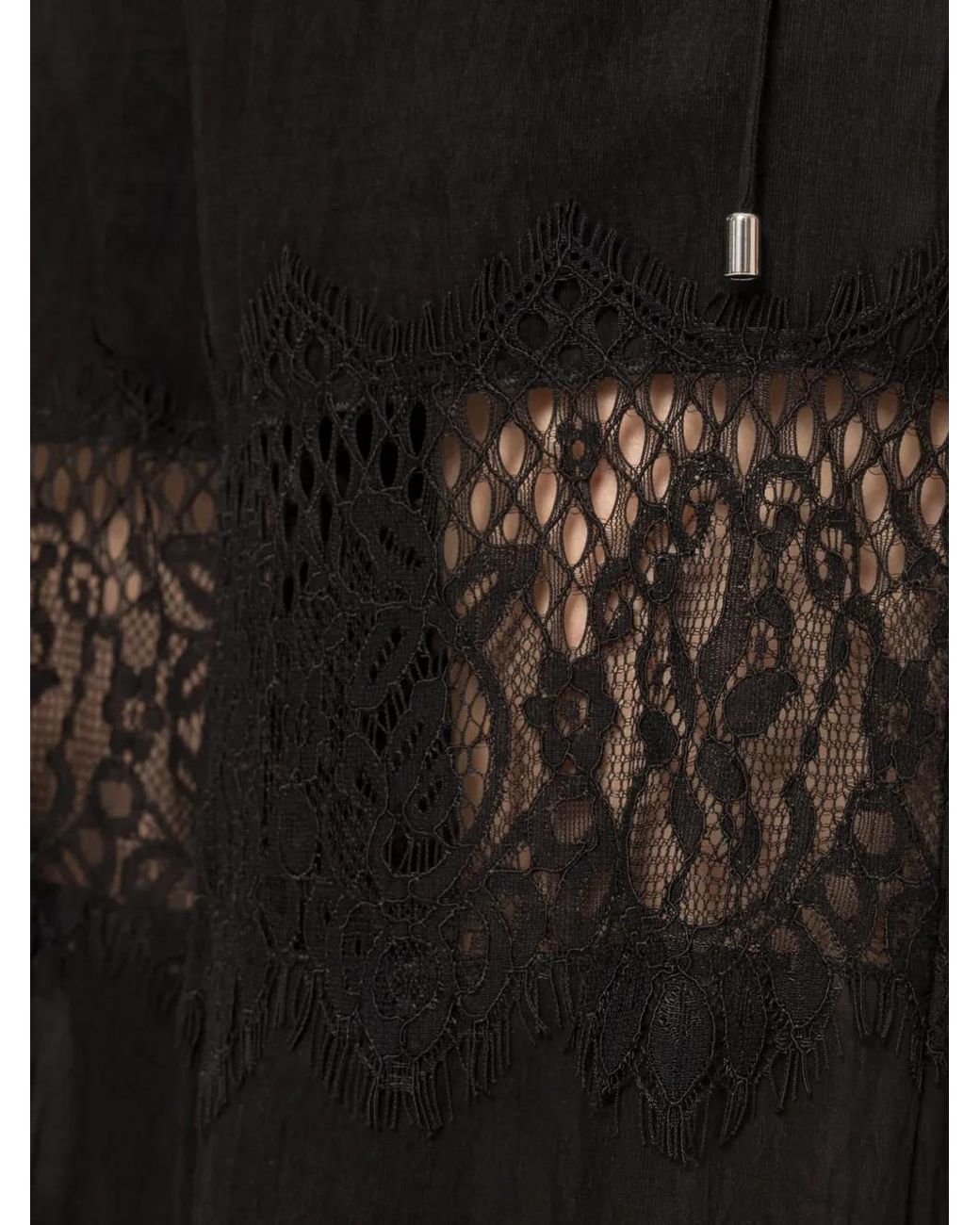 Nissa Black Lace-Insert Lyocell Pants