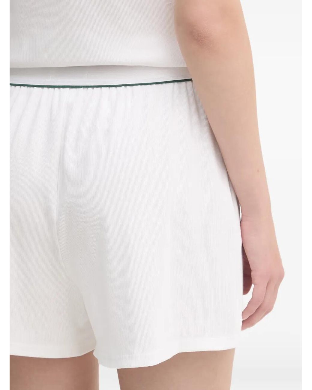 Lacoste White Ribbed-Knit Contrast-Piping Pajamas