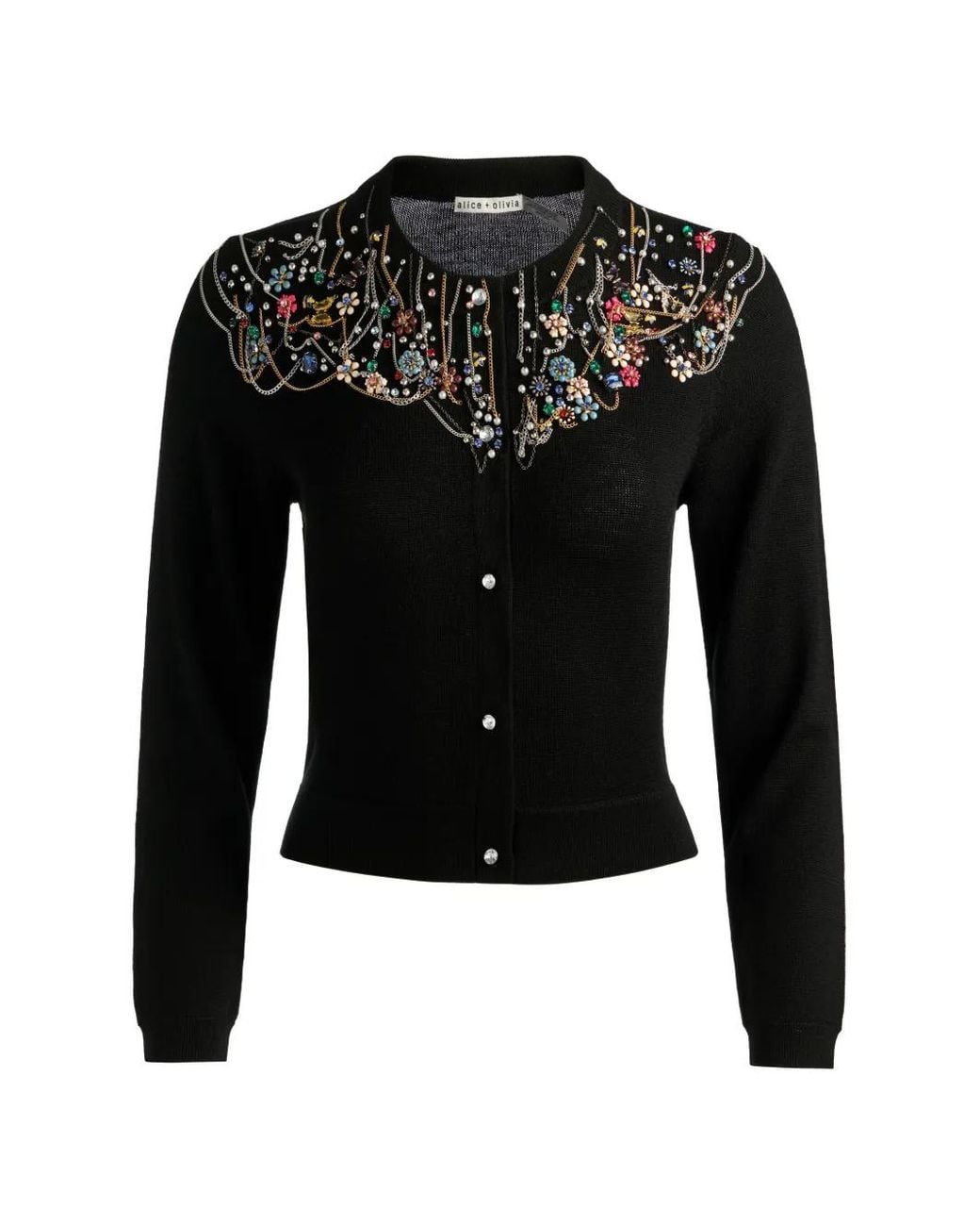 Alice + Olivia Black Dollie Embellished Cardigan