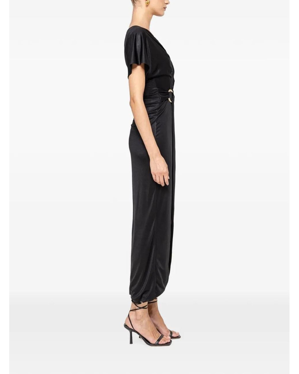 Nissa Black Metallic-Detail Midi Dress