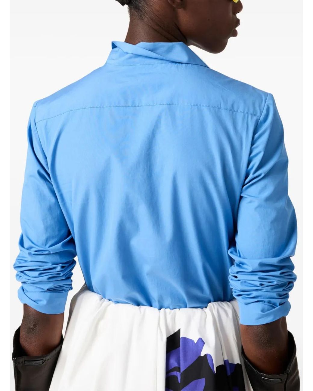 Miu Miu Blue Logo-Embroidered Cotton-Poplin Shirt