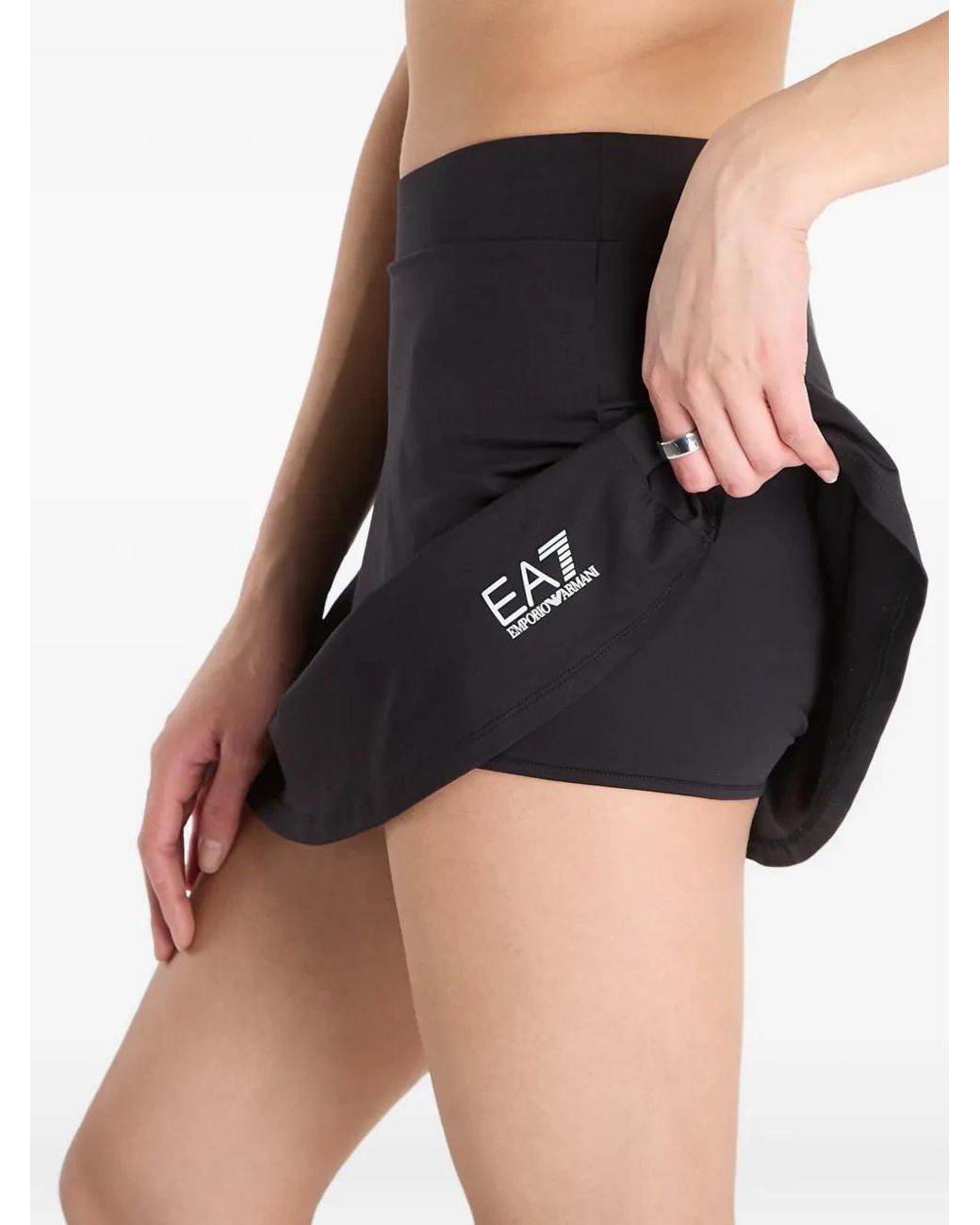 EA7 Black Logo-Print Flared Mini Skirt