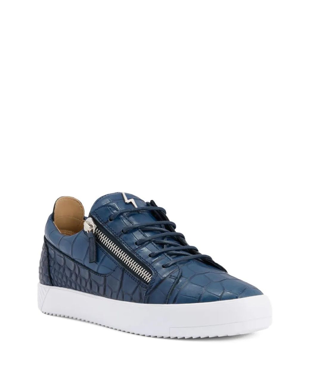 Giuseppe Zanotti Blue Crocodile-Effect Zip Sneakers for men