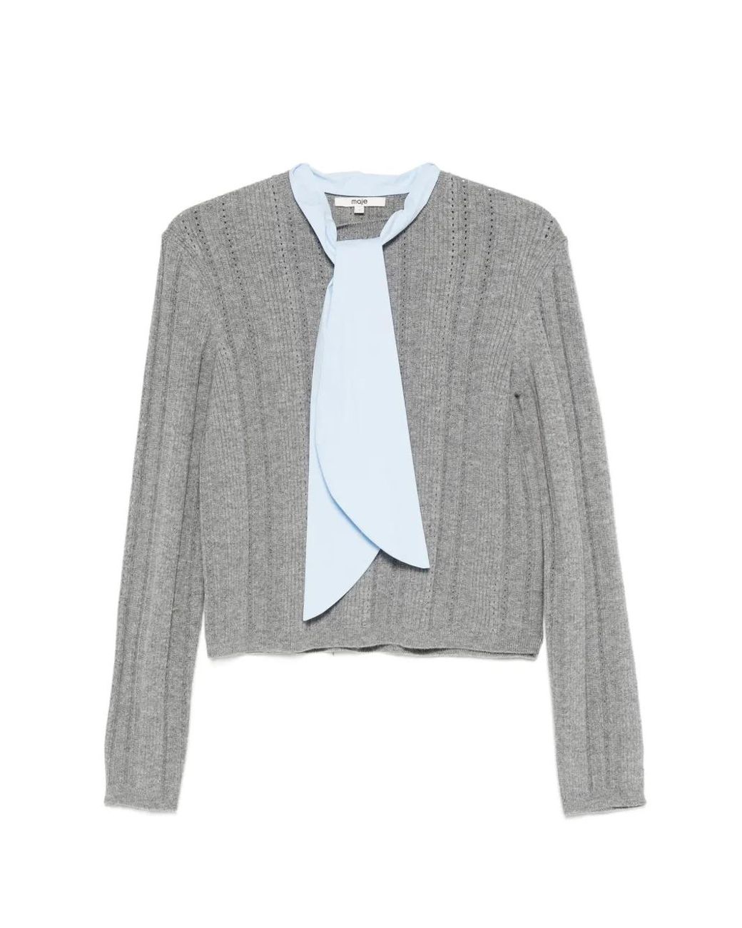 Maje Gray Removable Poplin Collar Sweater