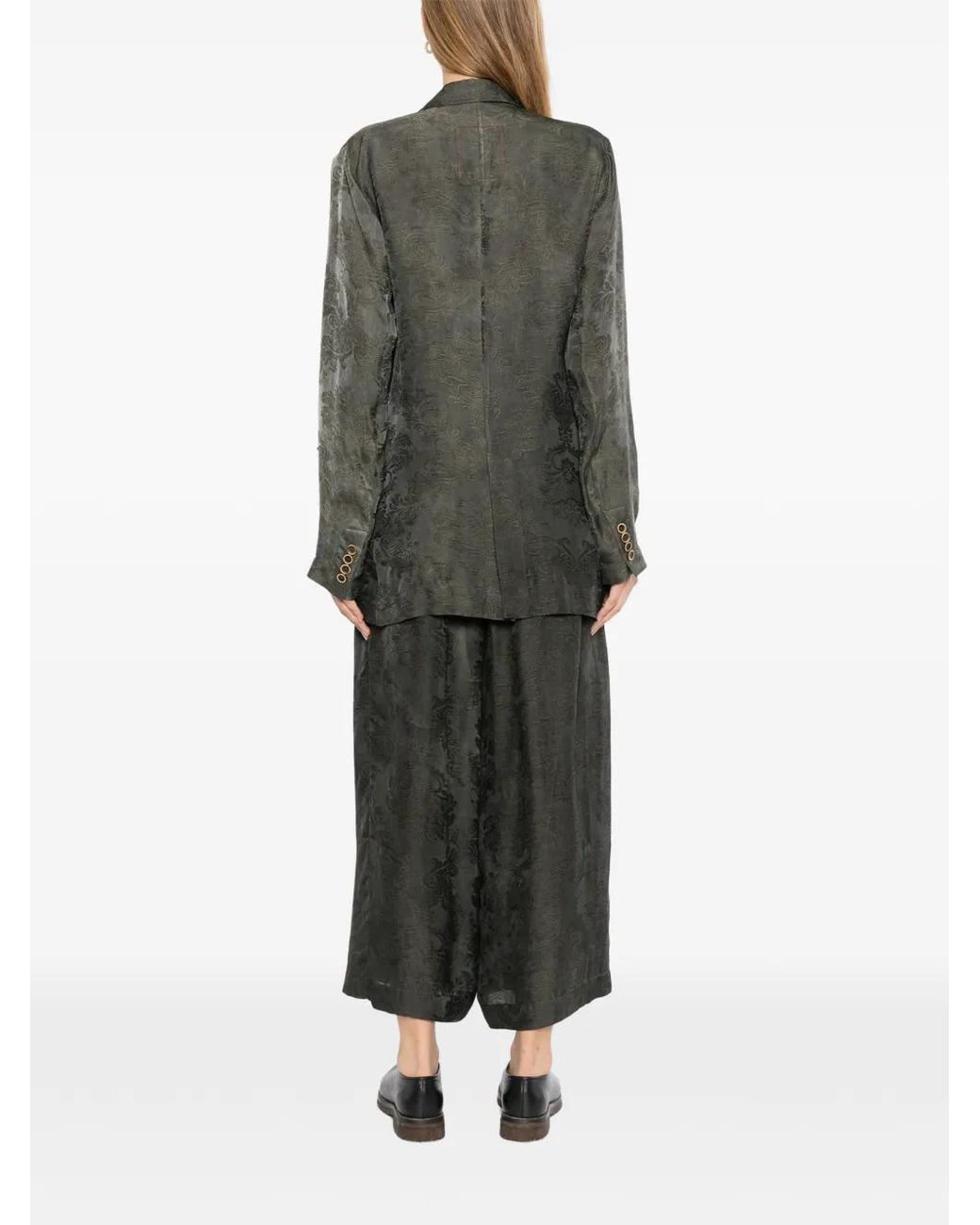 Uma Wang Gray Damask-Pattern Wrap Jacket