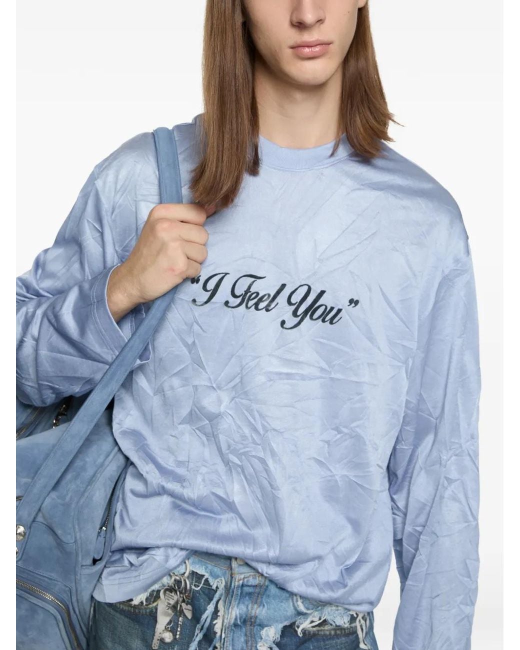 Acne Blue Crinkled Graphic T-Shirt