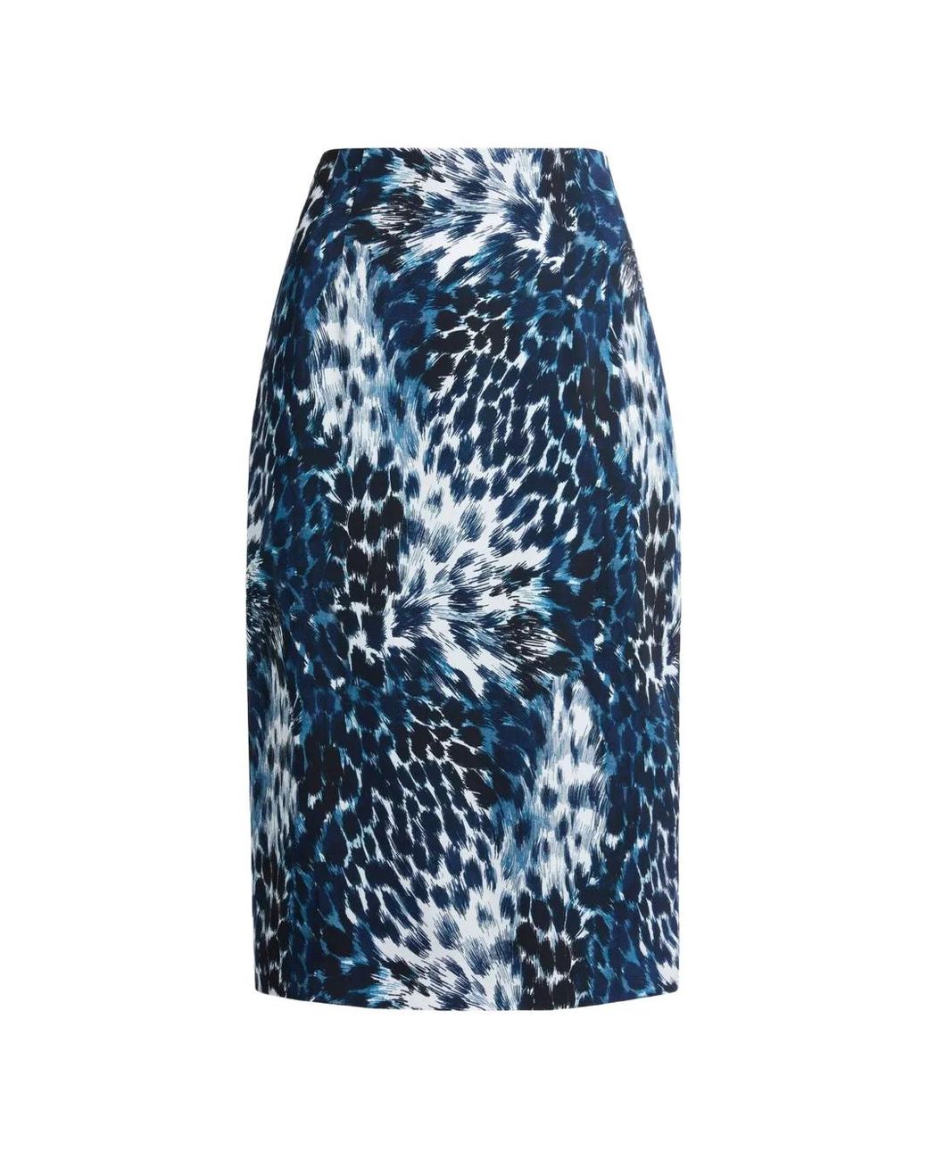 Roberto Cavalli Blue Leopard-Print Midi Pencil Skirt