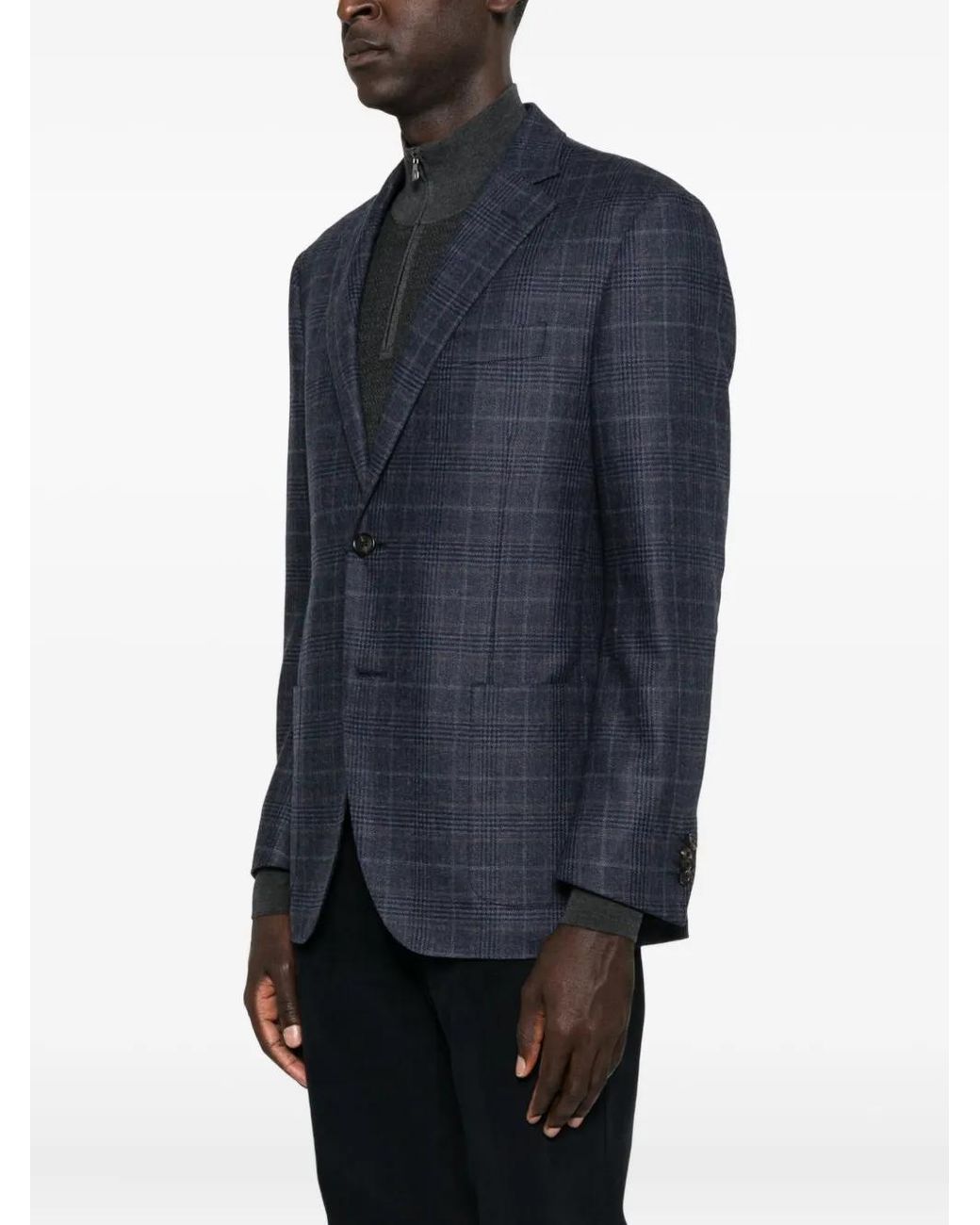 Corneliani Blue Checked Two-Button Blazer for men