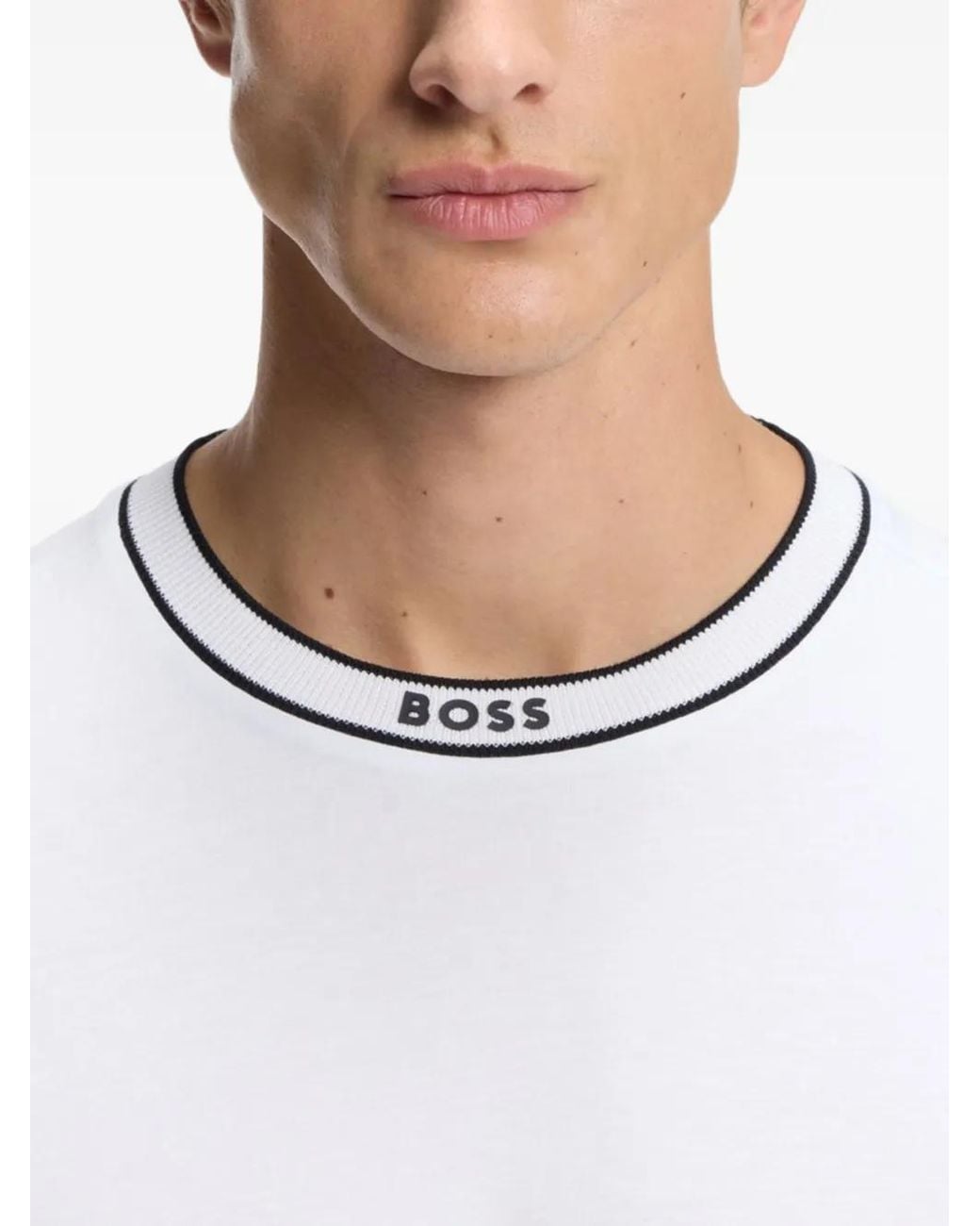 Boss White Cotton T-Shirt With Logo Crew Neck for men