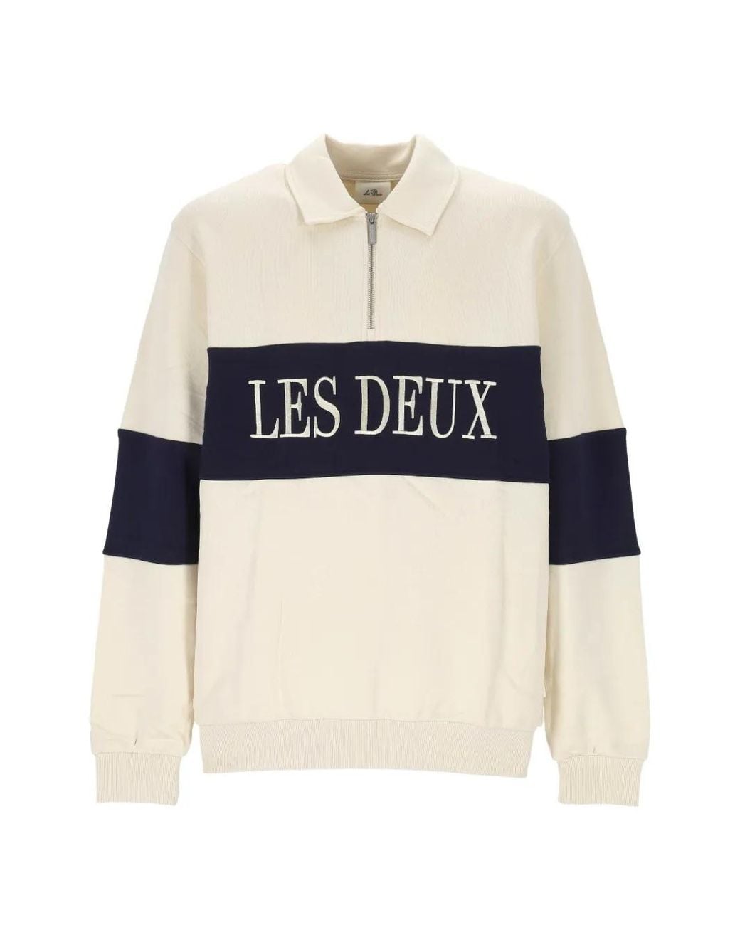 Les Deux Blue Logo-Embroidered Zip-Neck Sweatshirt for men