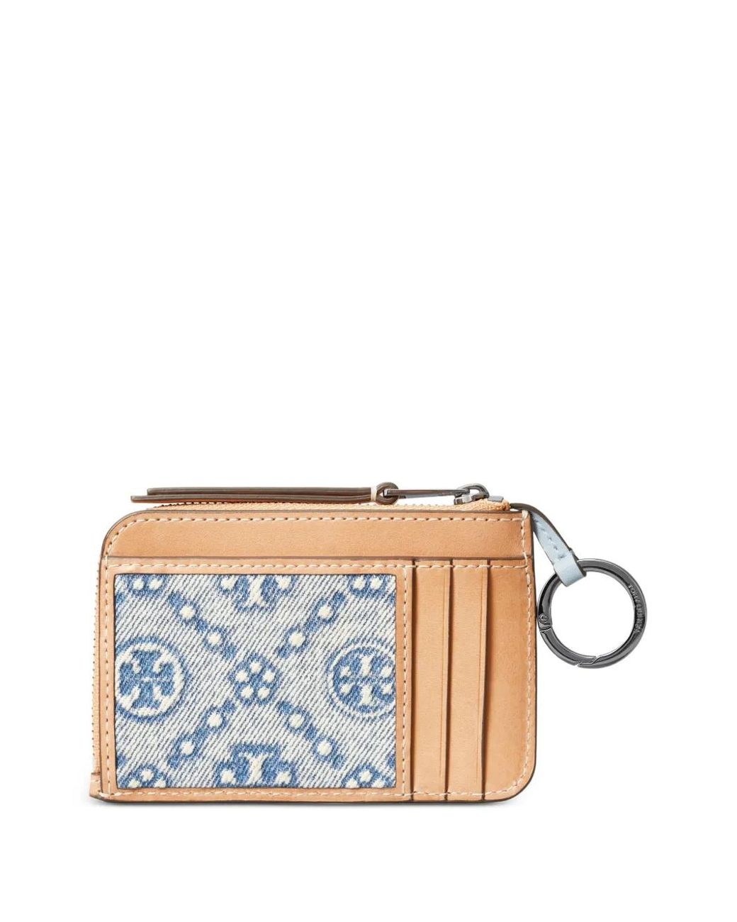 Tory Burch Gray T Monogram Denim Zip Card Case
