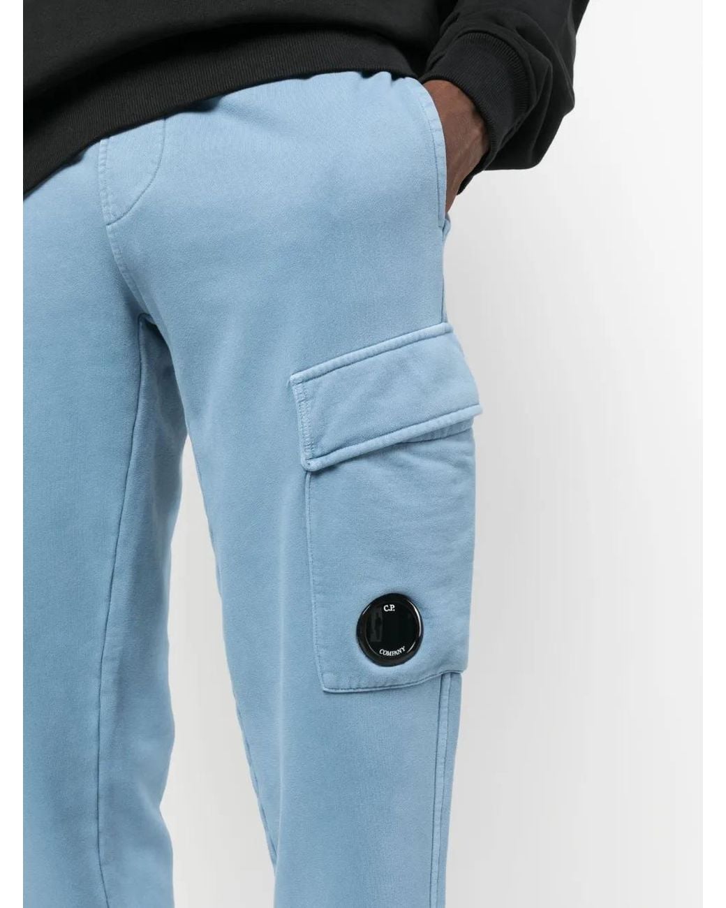 C P Company Blue Logo-Plaque Cotton Track Pants for men
