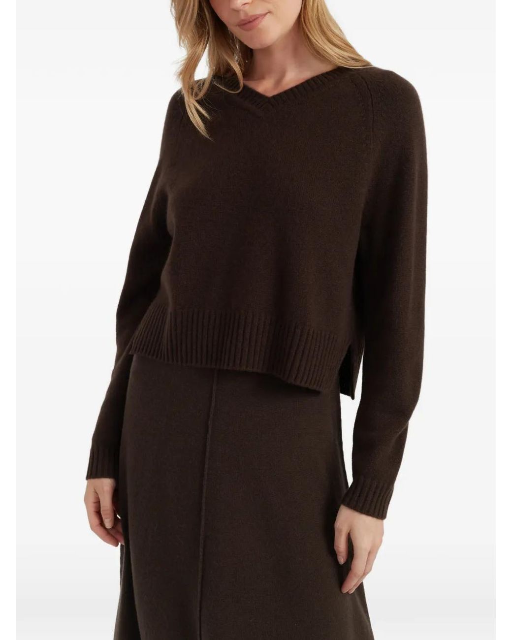 Chinti & Parker Brown Ribbed-Trim V-Neck Sweater