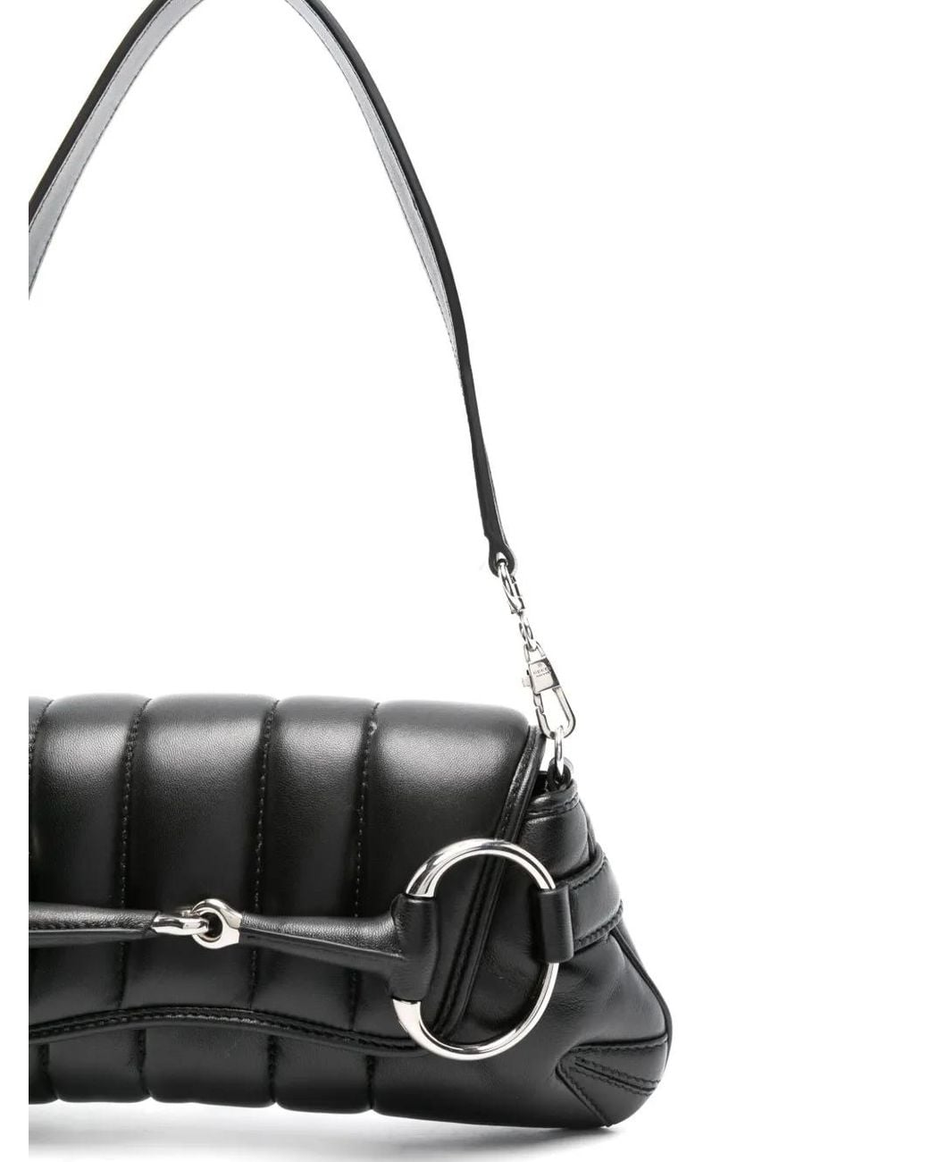 Gucci Black Small Horsebit Chain Leather Shoulder Bag