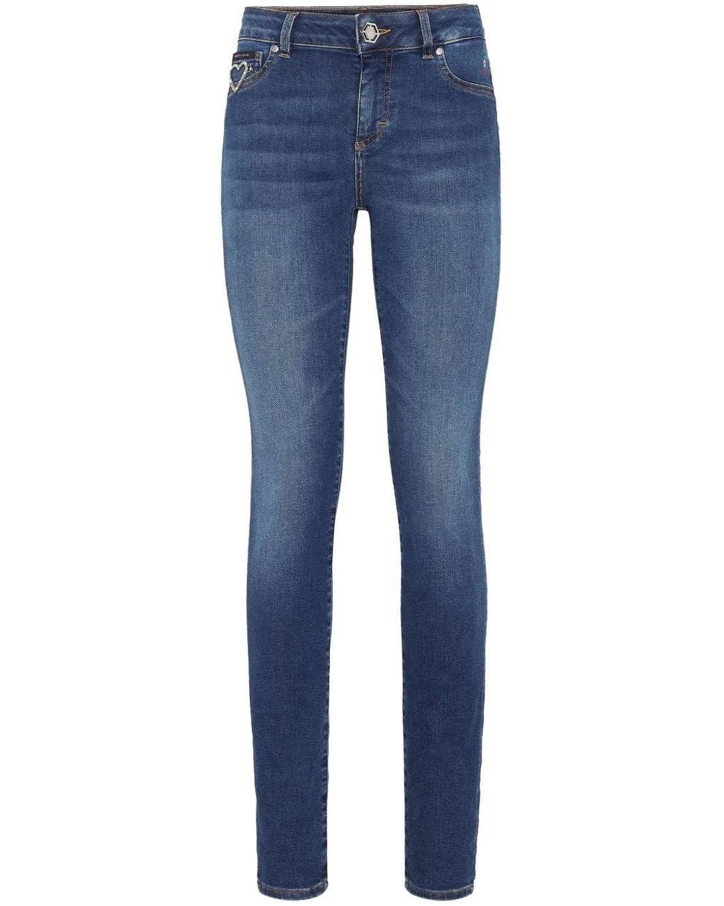 Philipp Plein Blue Logo-Appliqué Skinny Jeans