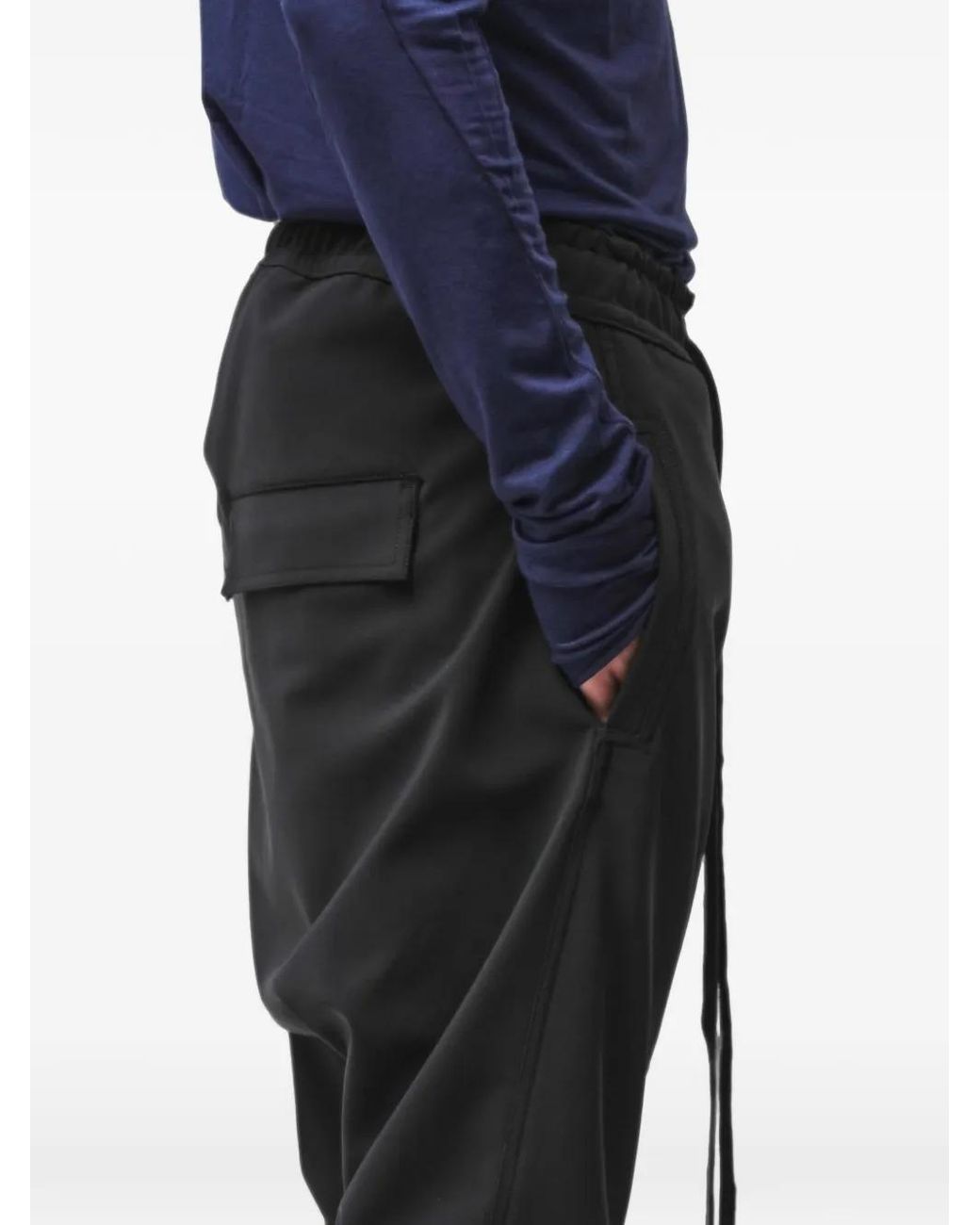 Thom Krom Black Drop-Crotch Drawstring Trousers for men