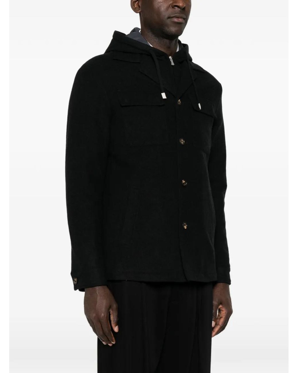 Eleventy Black Hooded Wool Jacket for men