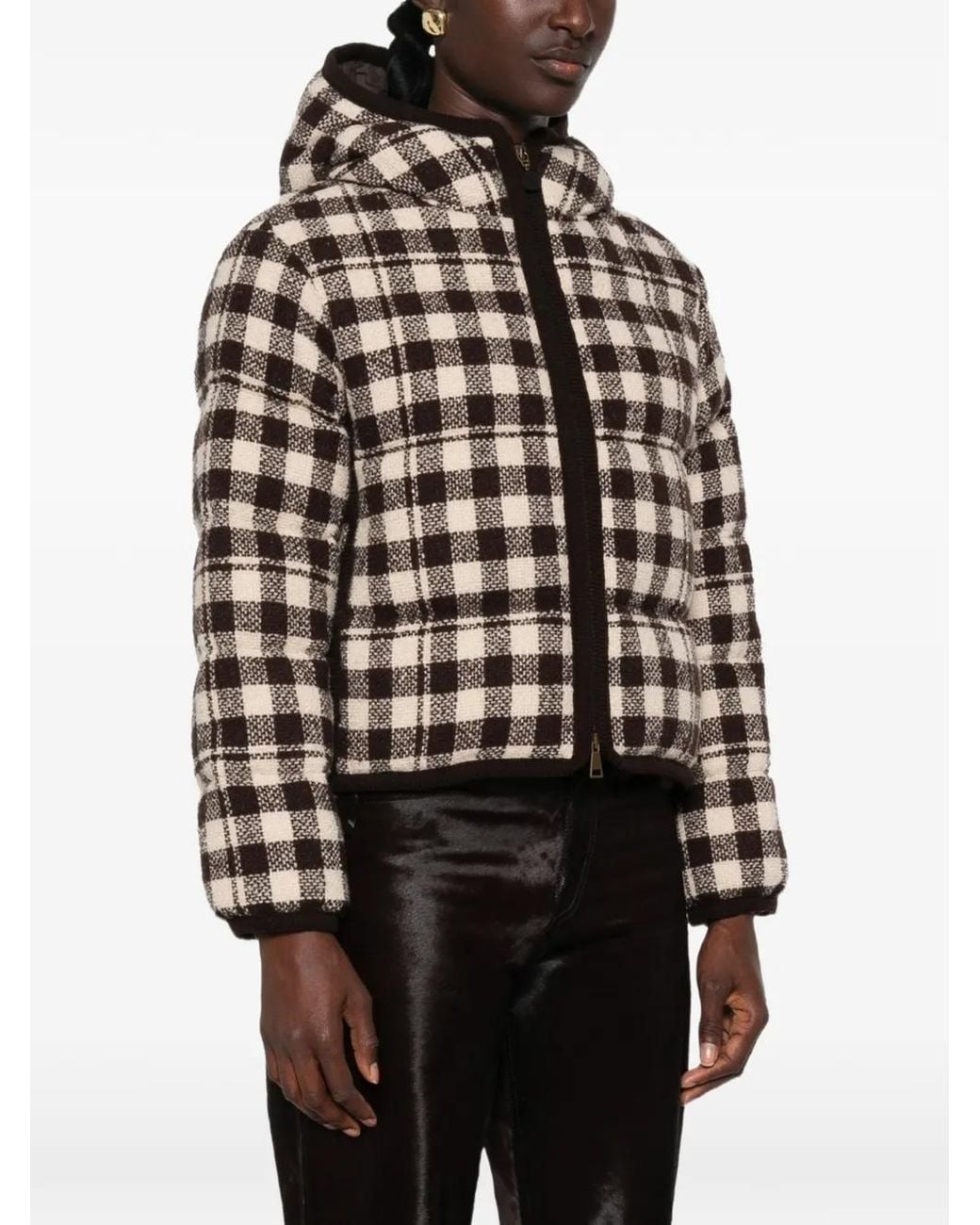 Moncler Black Abstraction Hooded Wool Blend Short Down Jacket
