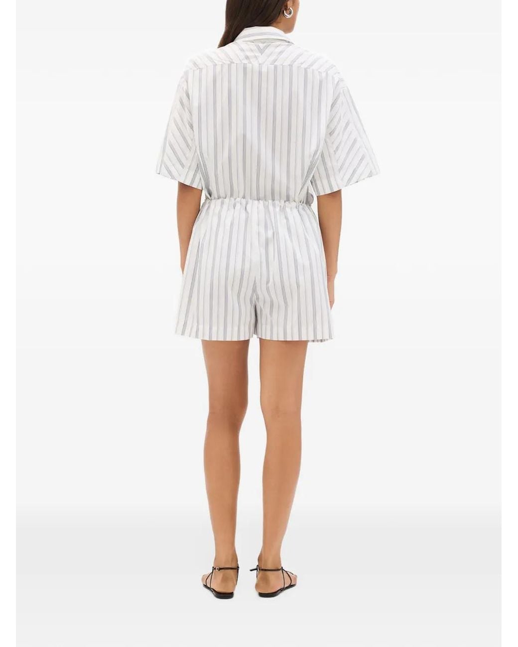 Another Tomorrow White Striped Cotton Shorts
