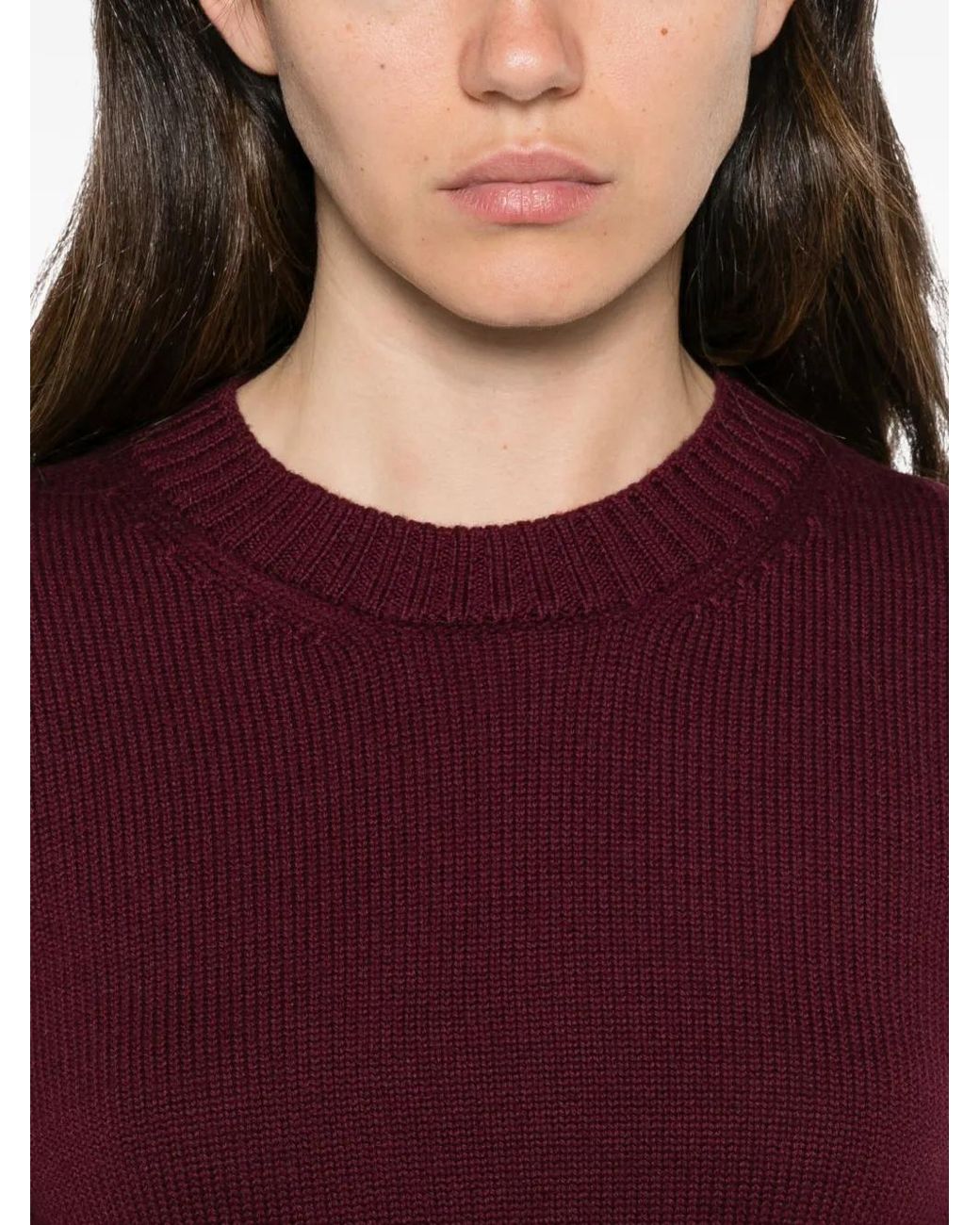 Alpha Studio Red Ribbed-Knit Wool Sweater