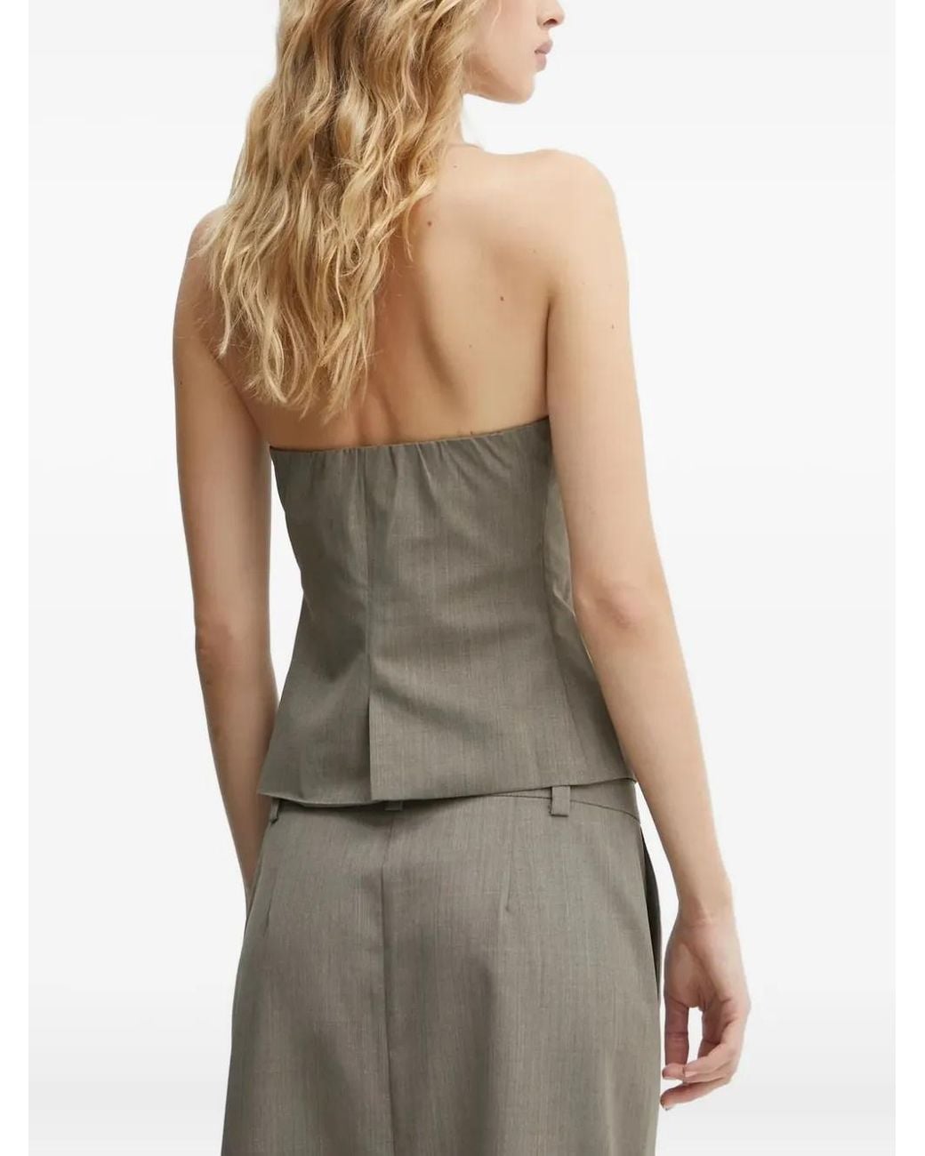 Samsøe & Samsøe Gray Button-Front Strapless Top