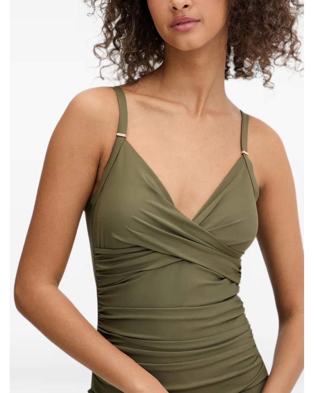 DKNY Green Ruched Crossover Swimsuit