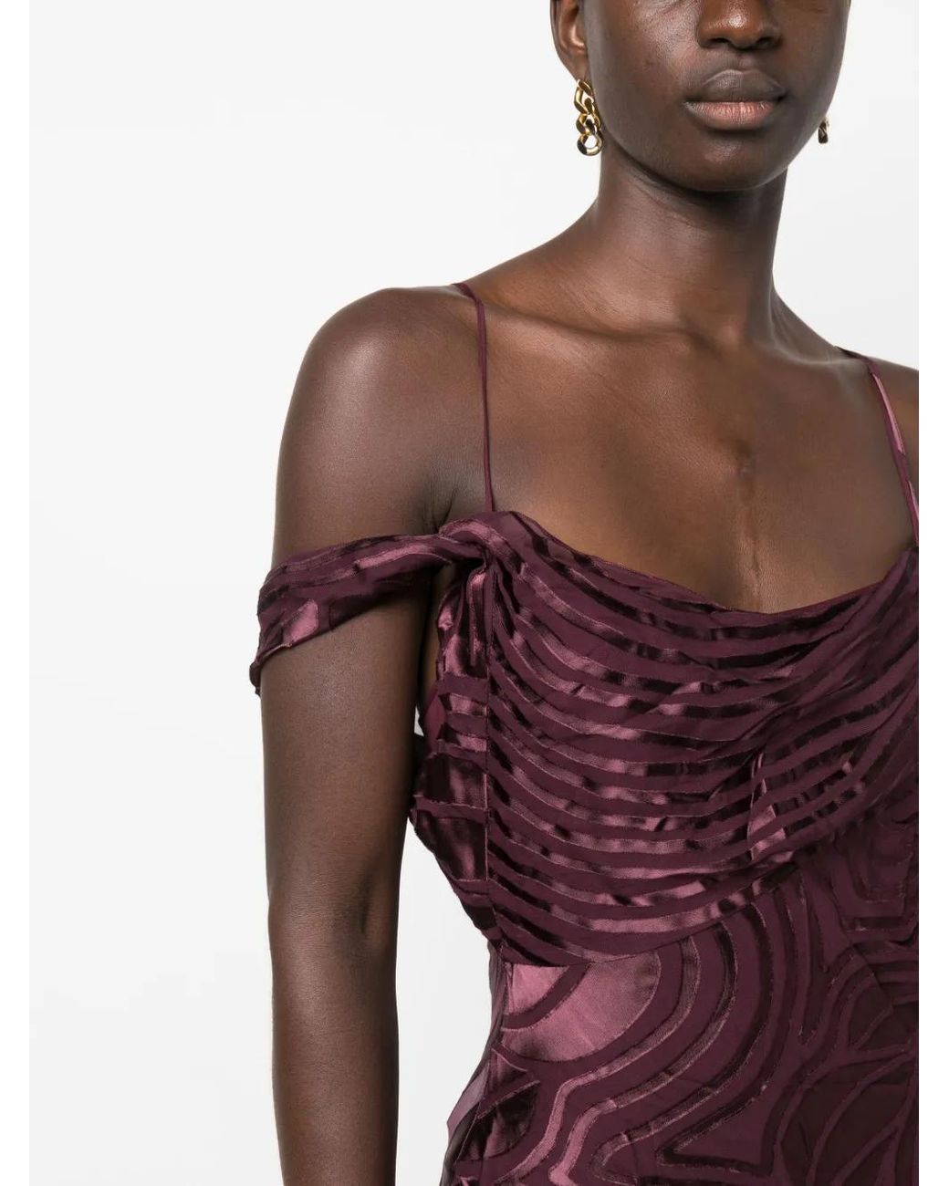 Alberta Ferretti Purple Satin-Trim Long Dress