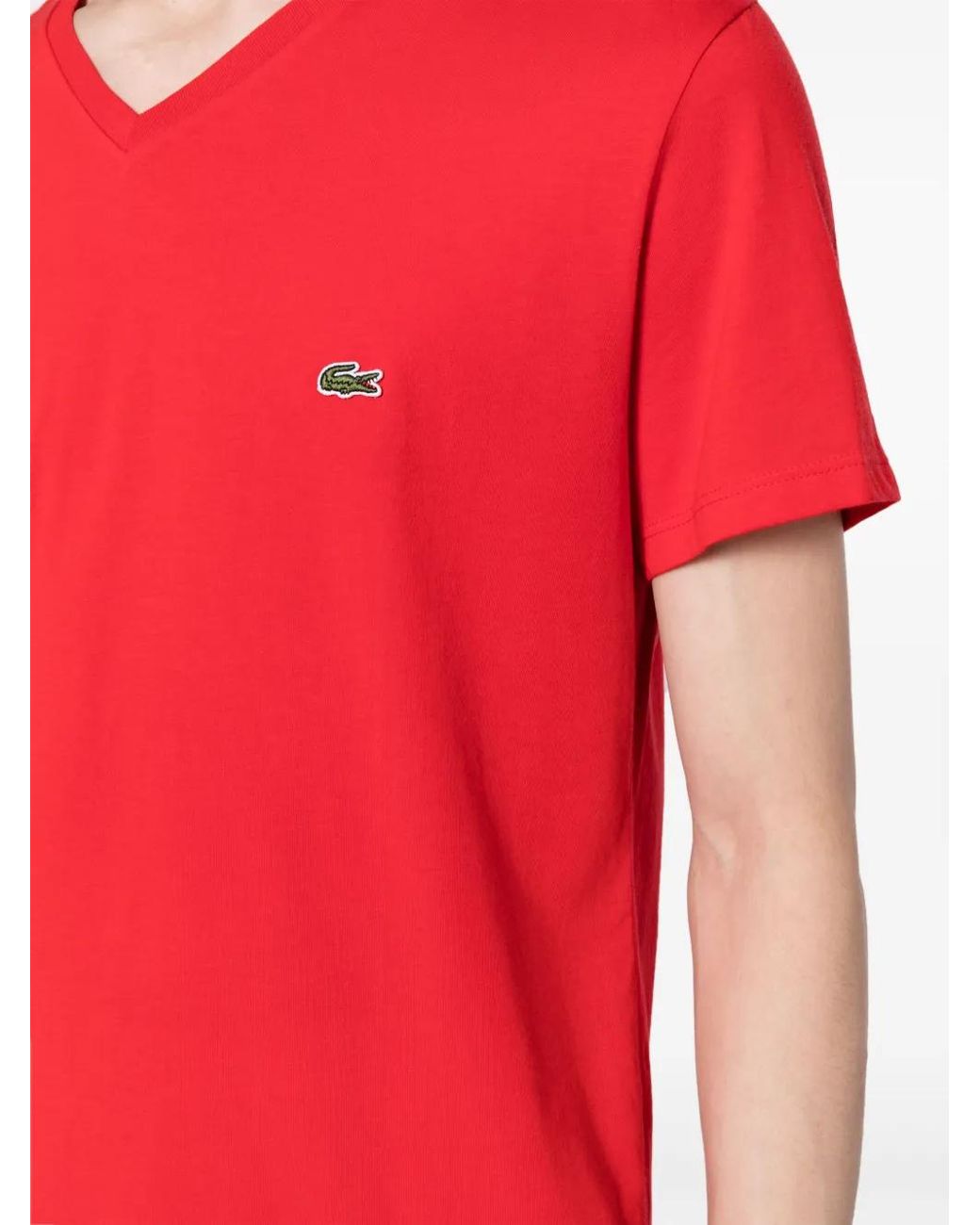 Lacoste Red Lightweight Pima Cotton V-Neck T-Shirt for men