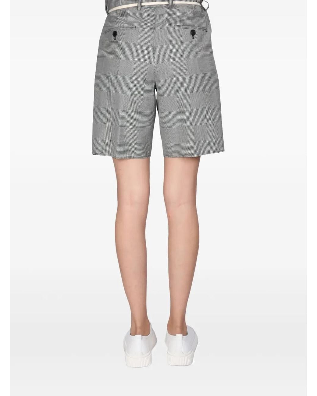 Aspesi Gray Pleated Check-Pattern Shorts