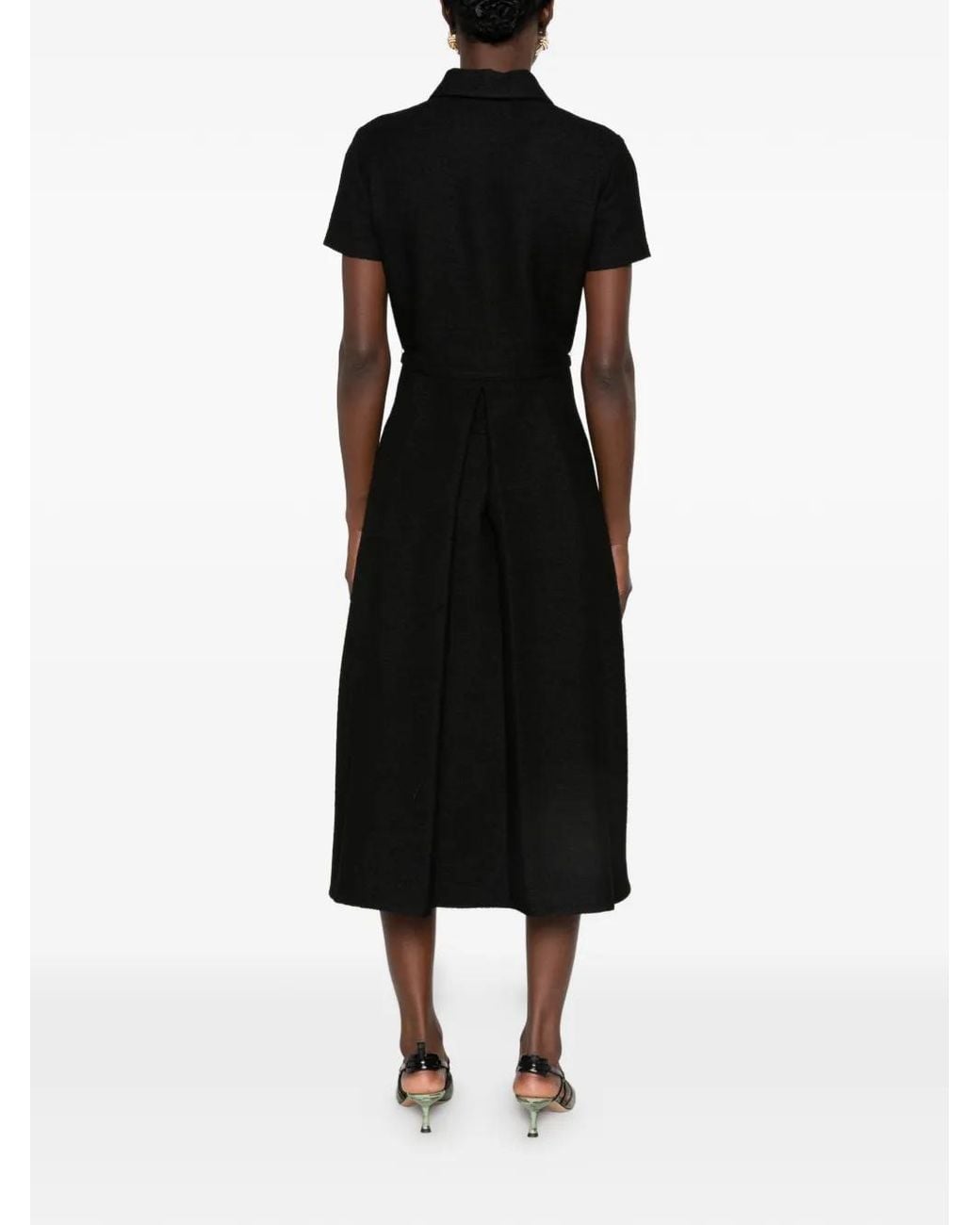 Fendi Black Belted Short-Sleeve Midi Dress