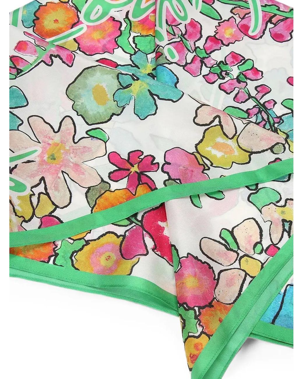 Kurt Geiger White Floral-Print Logo-Script Scarf