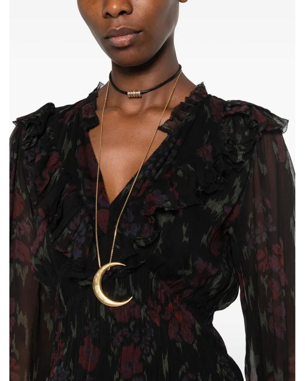Ba&sh Black Dova Floral-Print Ruffled Midi Dress