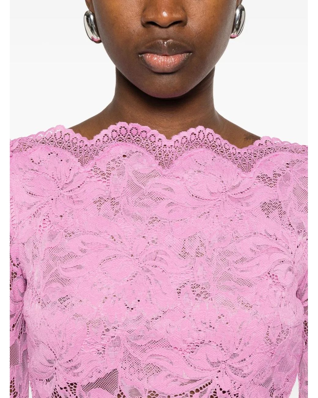 Rabanne Pink Lace Boat-Neck Top