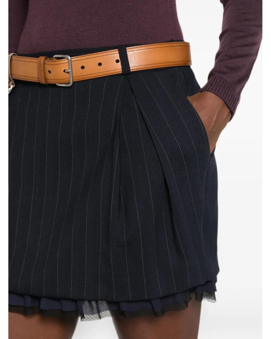 Pinko Black Minijupe Plissée À Fines Rayures