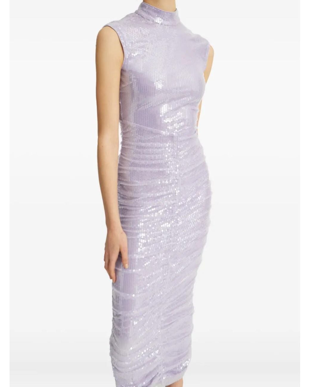 ROTATE BIRGER CHRISTENSEN Purple Sequin High-Neck Midi Dress