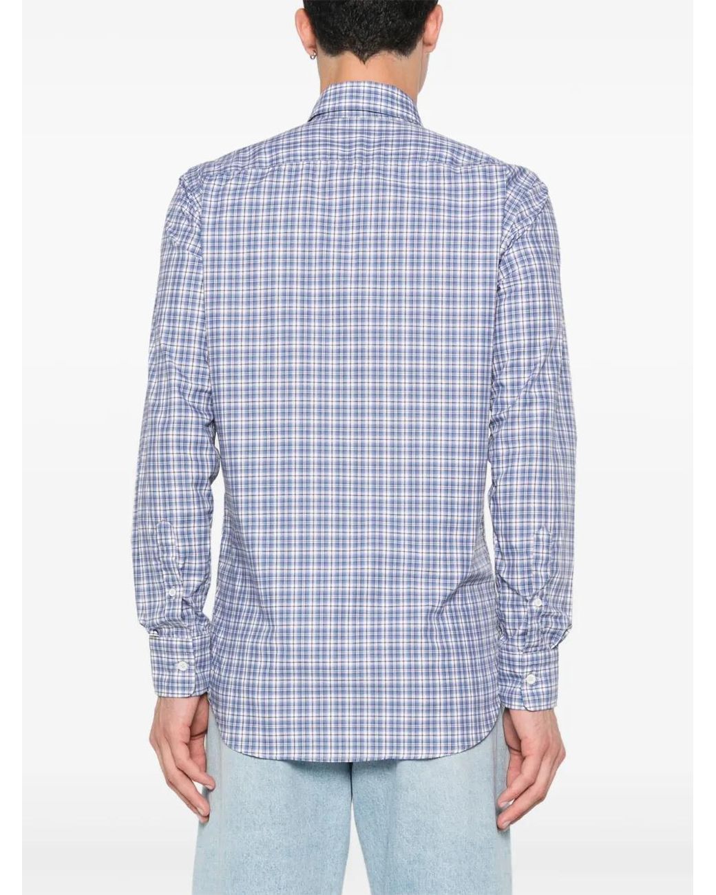 Canali Blue Plaid-Check Shirt for men
