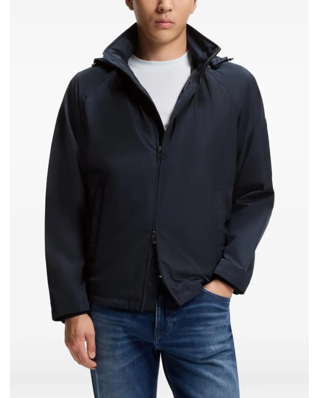 Boss Blue Regular-Fit Hooded Jacket With Water-Repellent Finish for men