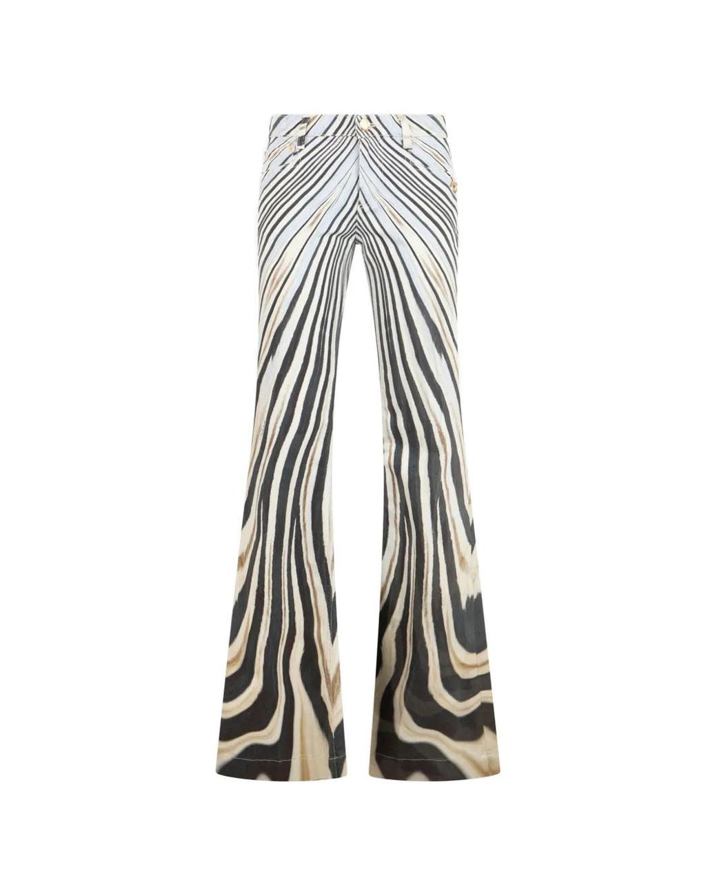 Roberto Cavalli White Zebra-Print Flared Trousers