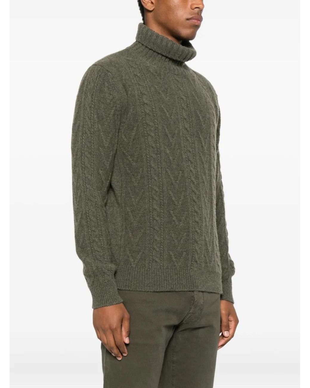 Fedeli Green Cable-Knit Turtleneck Sweater for men