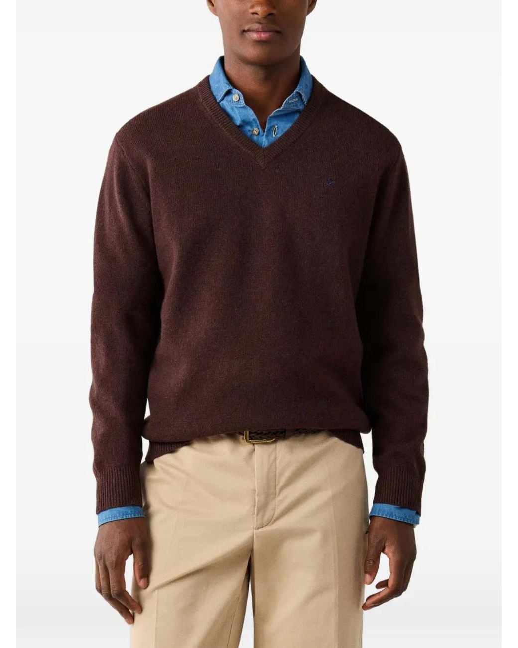 Hackett Brown V-Neck Lambswool Sweater for men